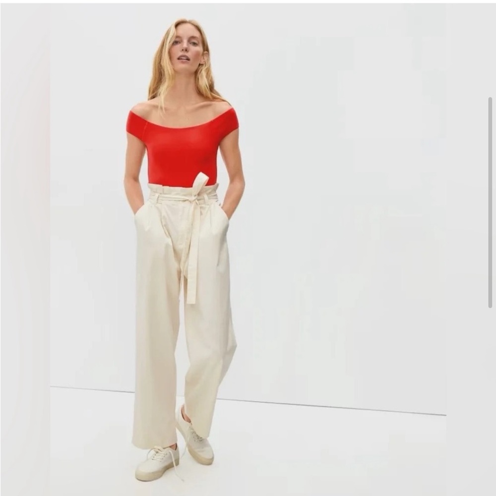 EVERLANE The Off the Shoulder Thong Bodysuit In Scarlet Red Size Medium